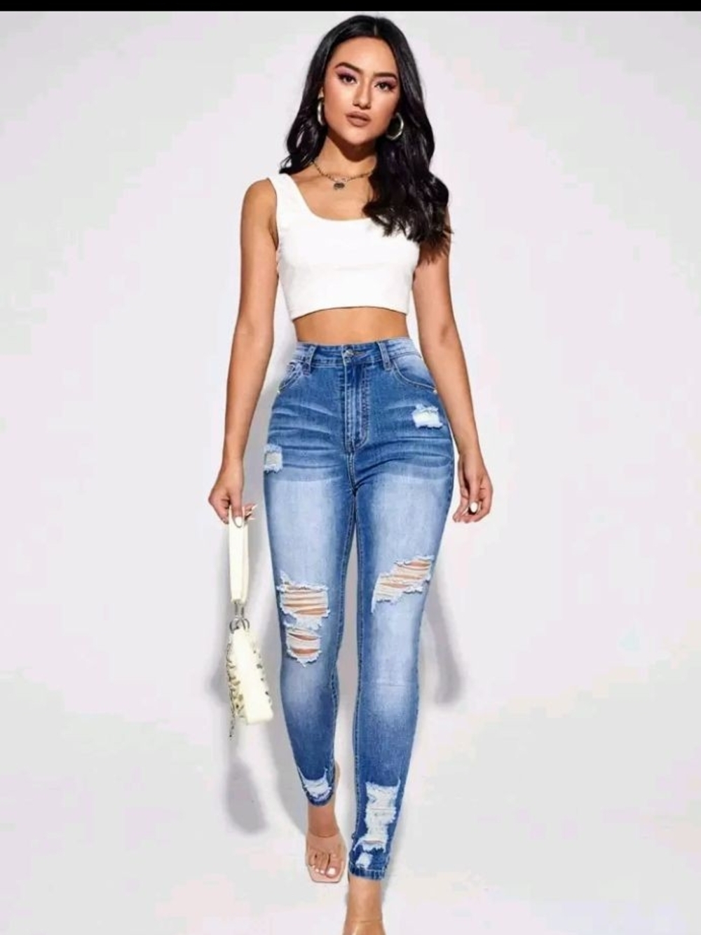 High-Rise Ripped Light Blue Women’s Skinny Jeans